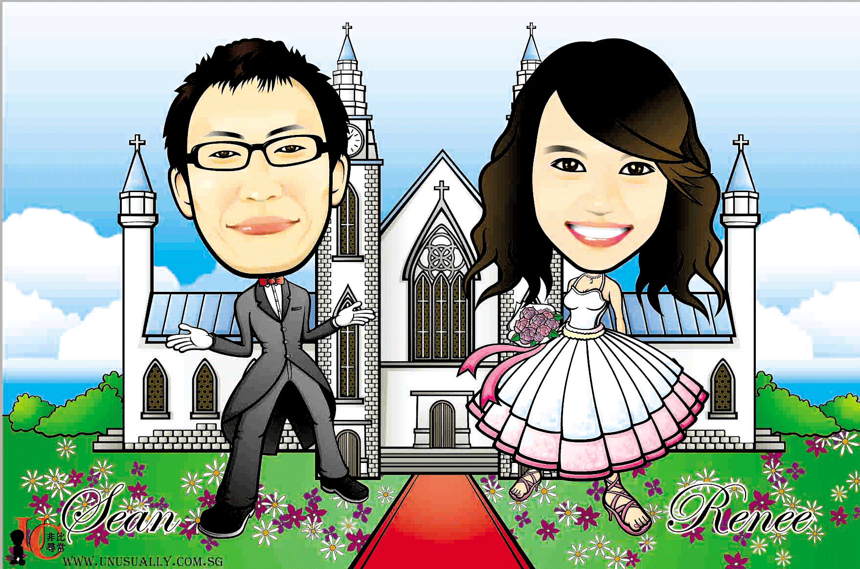 Digital Caricature Drawing - Wedding Couple Theme